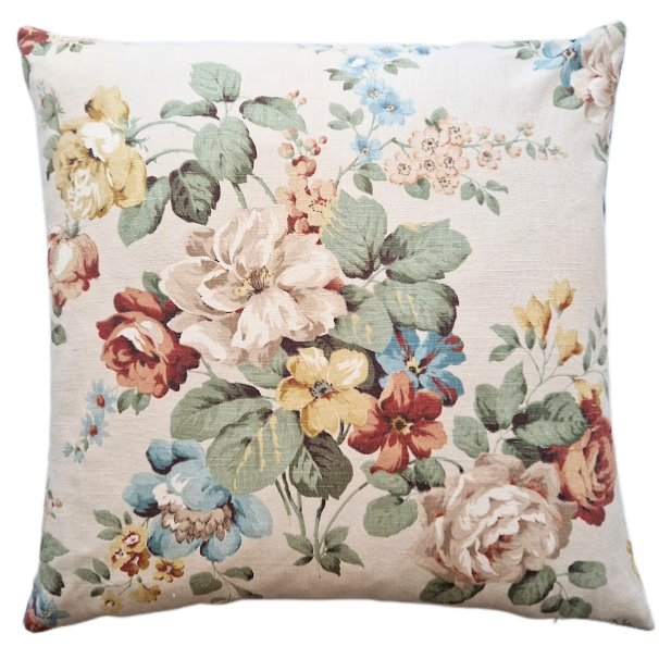 Vintage Floral Cushion Cover In Rust And Blue Florals