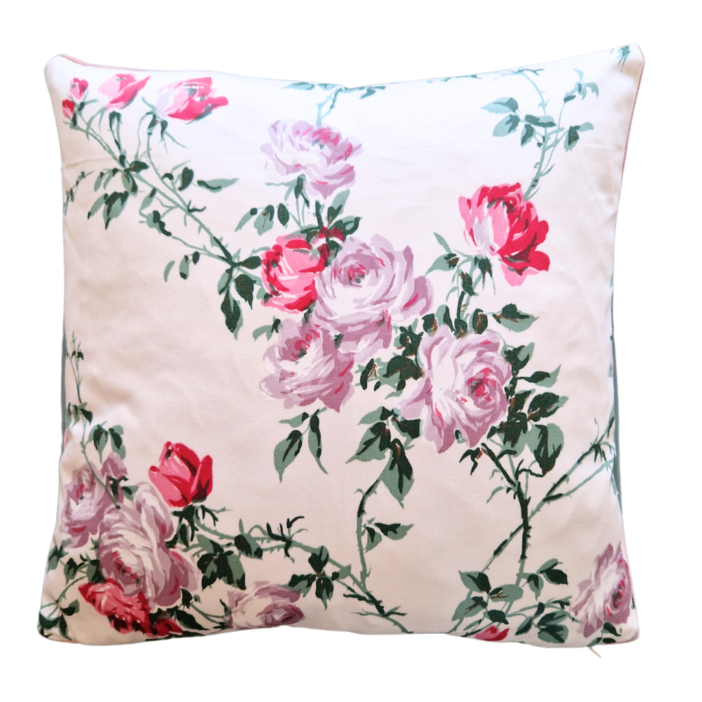 Vintage Floral Cushion Cover In White Sateen Rose Print - 16 inch