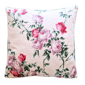 Vintage Floral Cushion Cover In White Sateen Rose Print - 16 inch