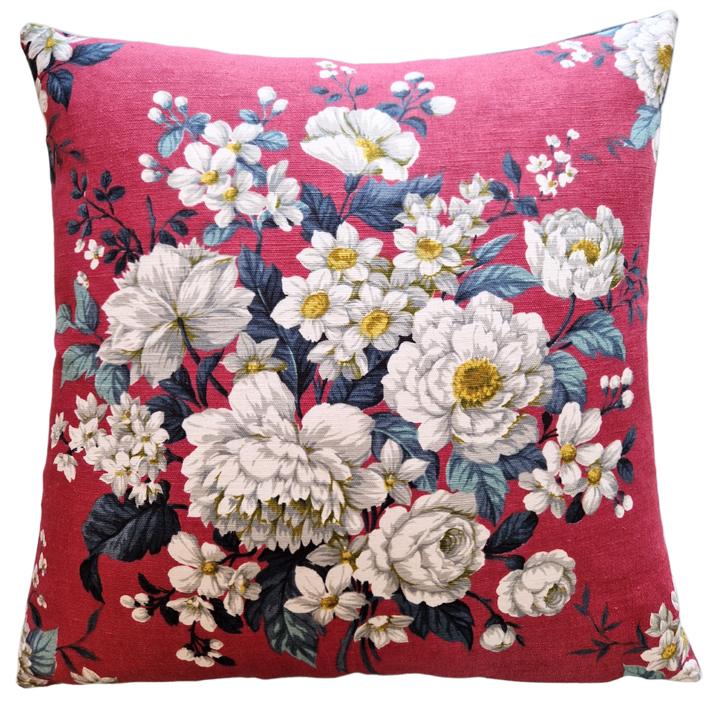 Cushion Cover In Deep Red Vintage Floral Fothergay Fabric