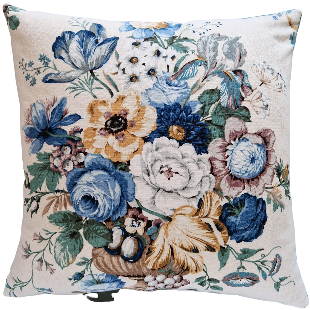 Vintage Floral Cushion Cover In Blue And Mustard Vintage Sanderson