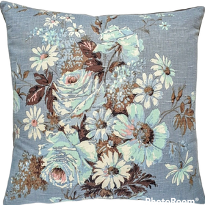 Vintage Floral Fabric Cushion Cover In Blue Painterly Florals