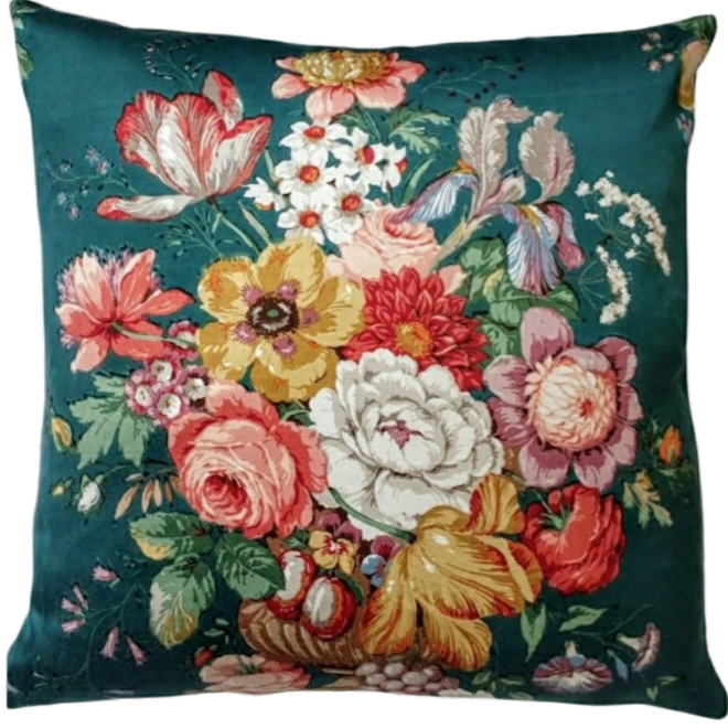 Vintage Floral Cushion Cover In Teal Vintage Sanderson Sateen