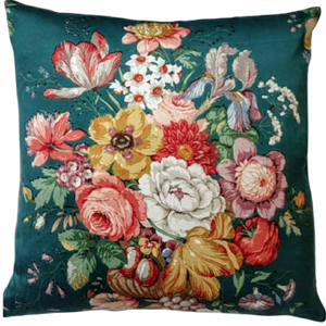 Vintage Floral Cushion Cover In Teal Vintage Sanderson Sateen