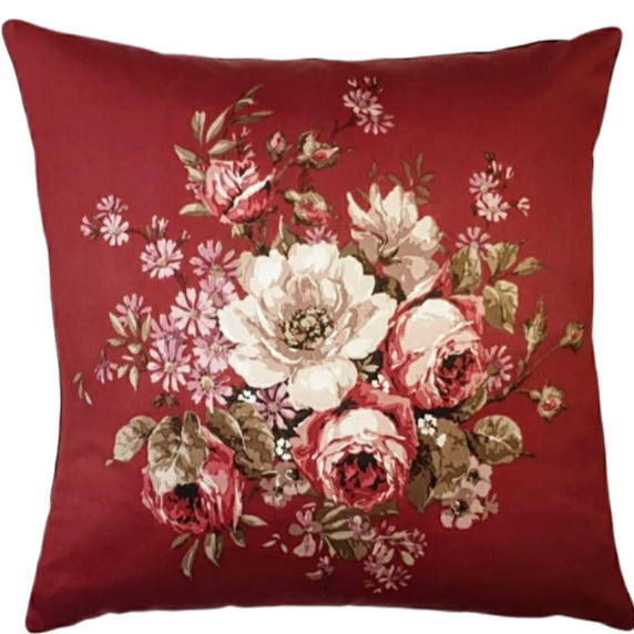 Vintage Floral Cushion Cover In Red Current 'Windlesham' Floral Sateen