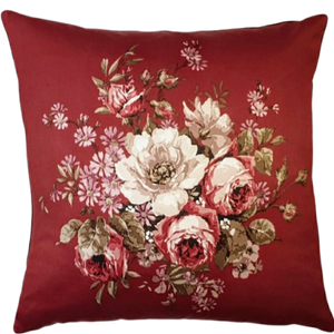 Vintage Floral Cushion Cover In Red Current 'Windlesham' Floral Sateen