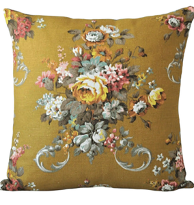 Vintage Floral Cushion Cover In Chartreuse Floral Bouquet Design