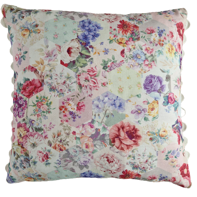 Patchwork Garden Vintage Style Floral 18 inch cushion cover Cream Trim